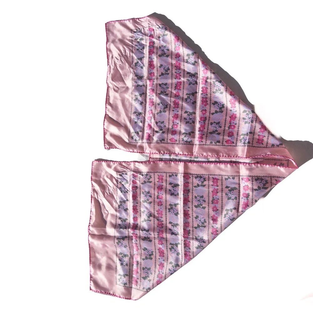 Vintage pink flower print scarf rectangle polyester 1990s - Picture 5 of 6
